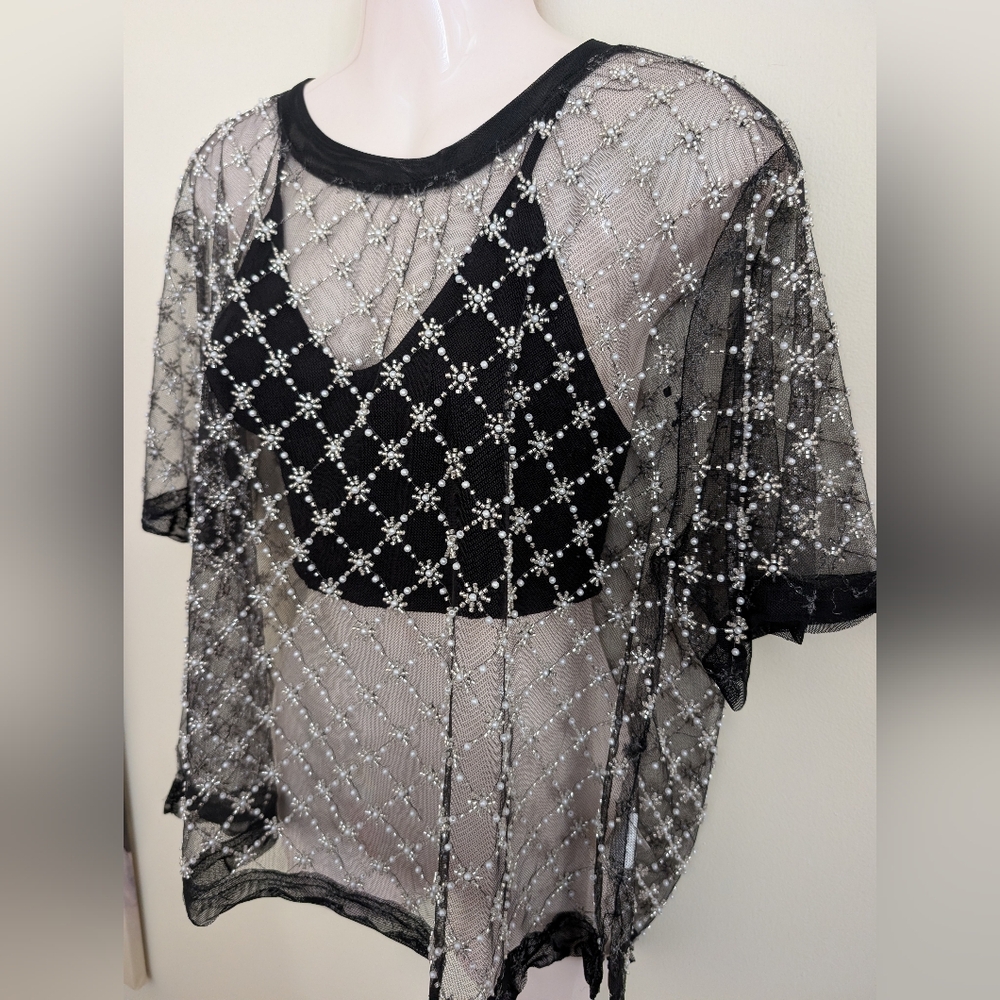 Free People Loir Embellished Top Black Large NWT - Picture 7 of 11